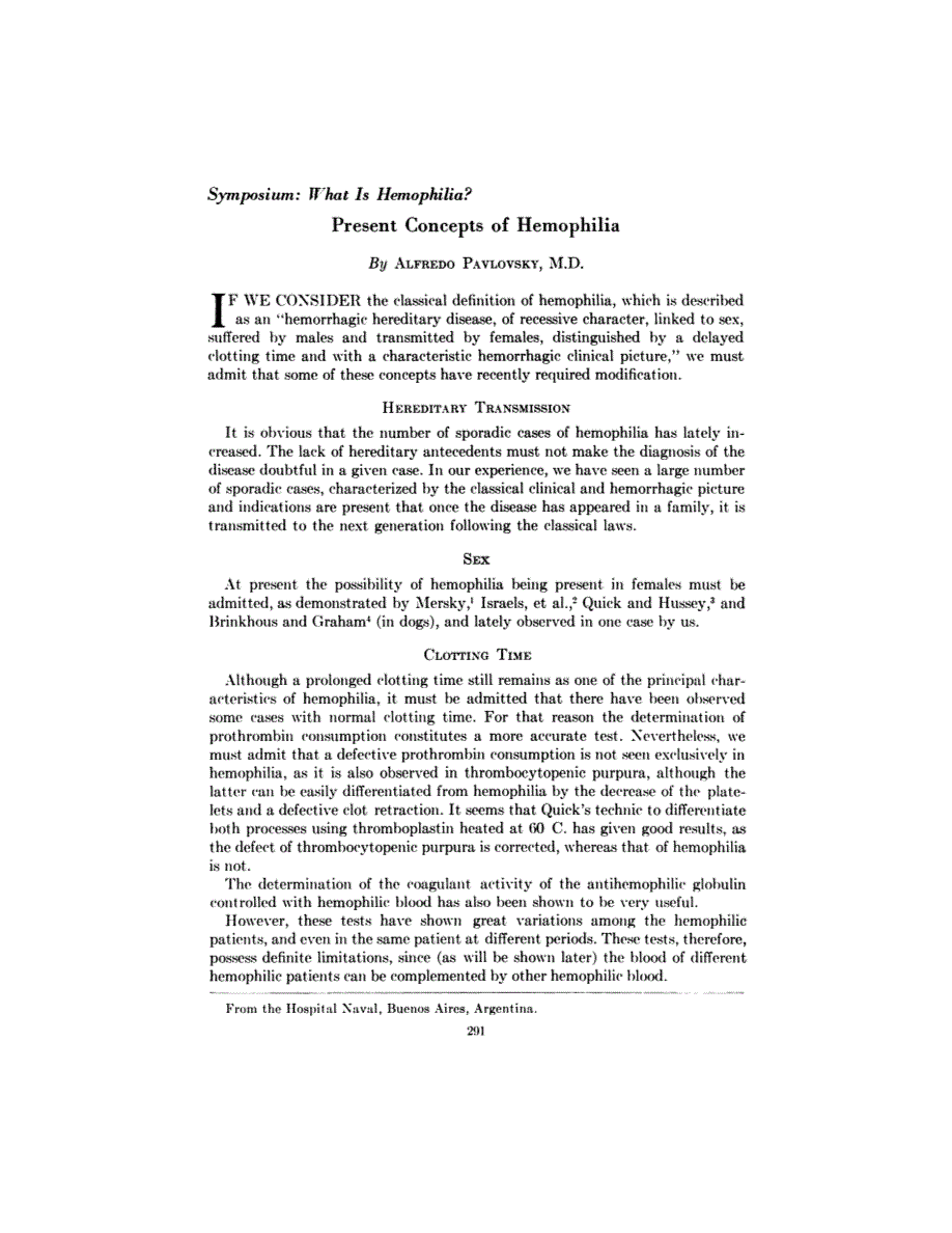 First page of Symposium: What Is Hemophilia?: Present Concepts of Hemophilia