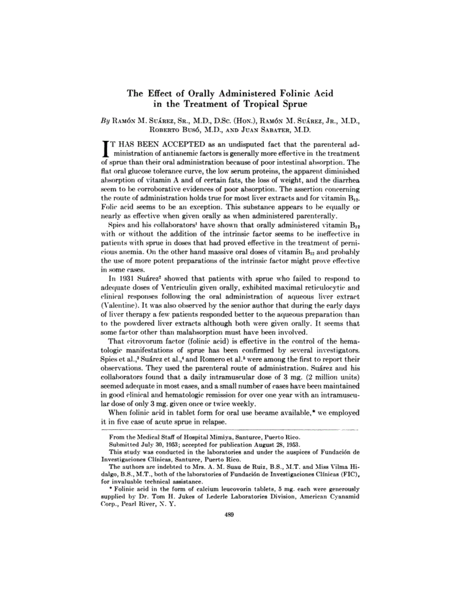 First page of The Effect of Orally Administered Folinic Acid in the Treatment of Tropical Sprue