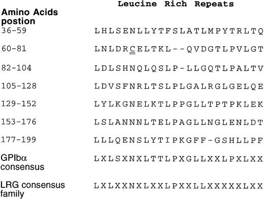 Fig. 8. Consensus sequence for the leucine-rich motif. The free cysteine within the second LRM is double-underlined.