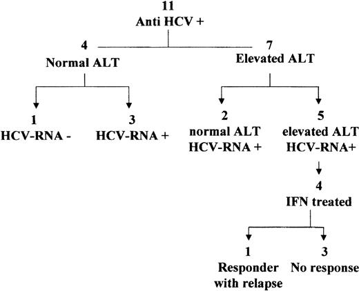 Fig. 3. Follow-up events and effect of IFN treatment in HCV-infected patients.