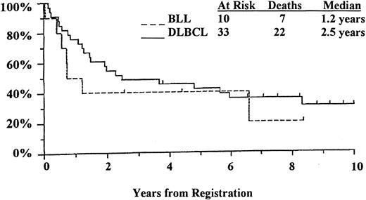 Fig. 6. Overall survival of patients with BLL and patients with DLBCL.