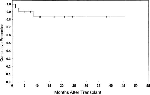Fig. 1. Overall survival and event-free survival of the study population. / The actuarial probability of being alive and in remission at 2 years was 84%.