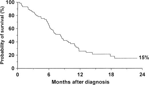 Fig. 1. Survival after diagnosis of BT (n = 74).