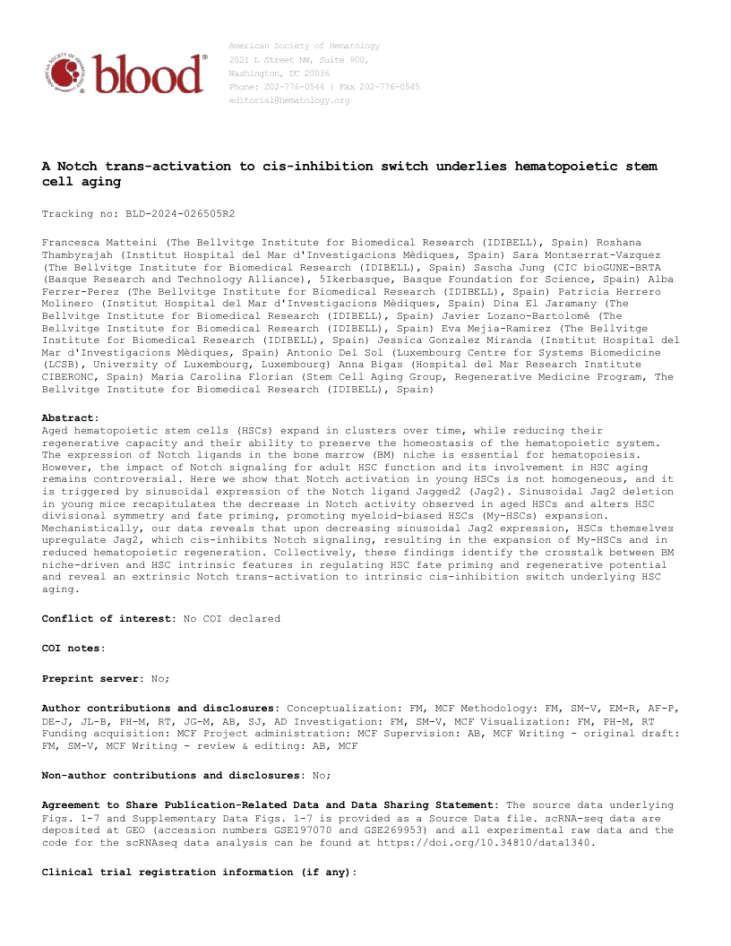 First page of A Notch trans-activation to cis-inhibition switch underlies hematopoietic stem cell aging