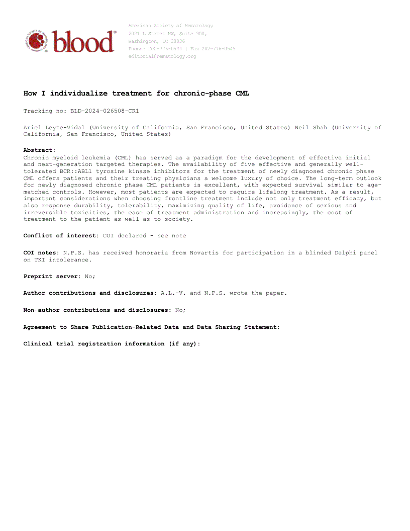 First page of How I individualize treatment for chronic-phase CML