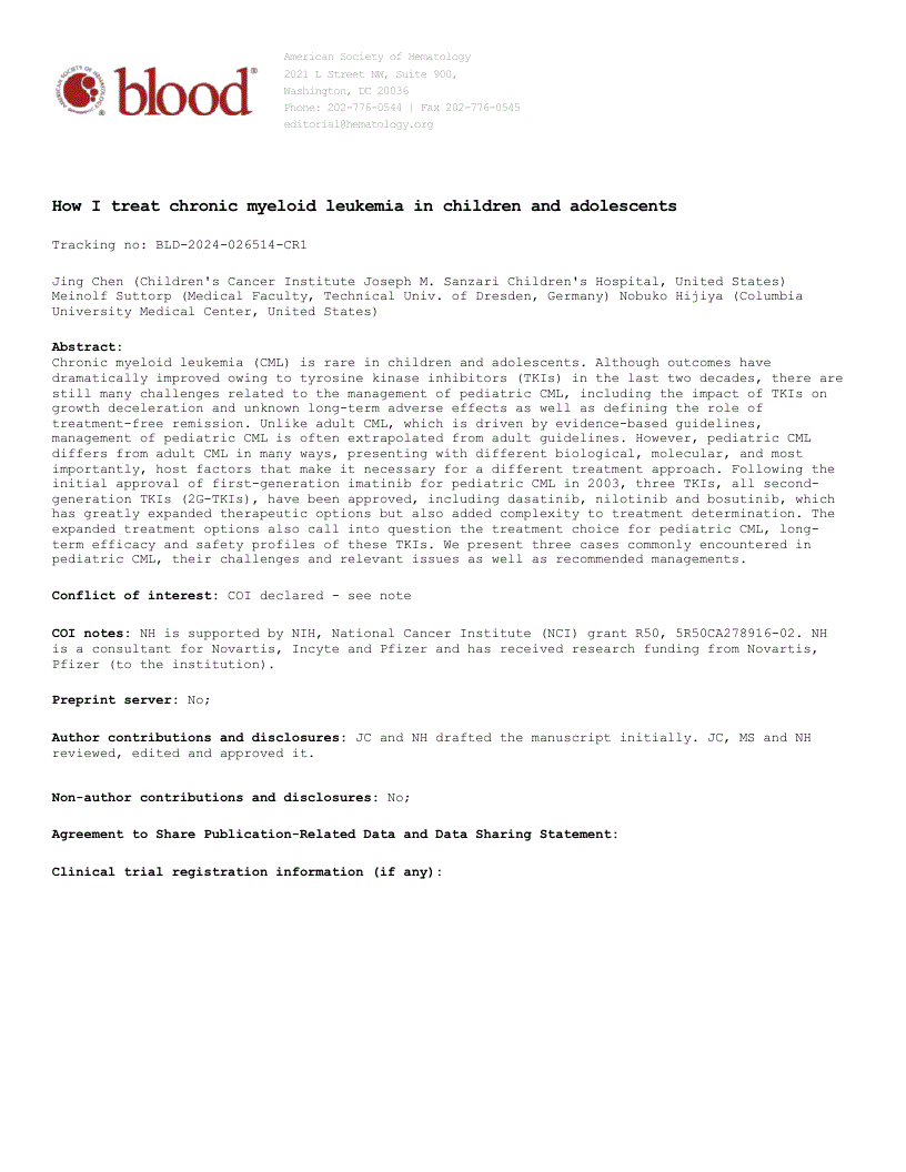 First page of How I treat chronic myeloid leukemia in children and adolescents