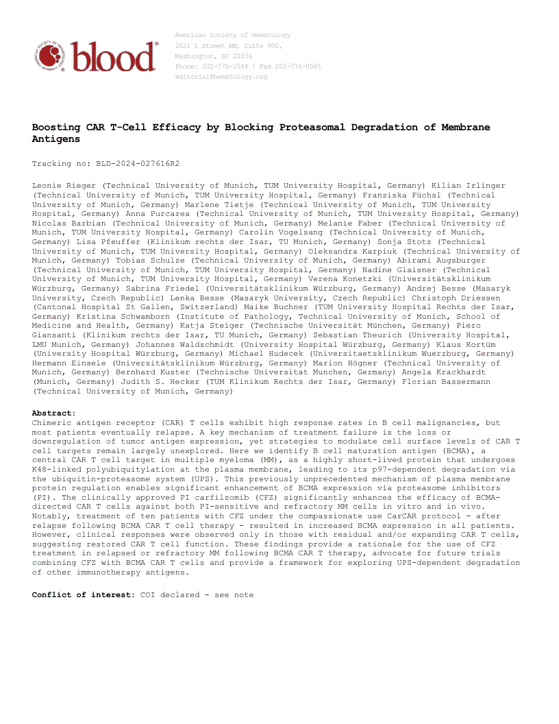First page of Boosting CAR T-Cell Efficacy by Blocking Proteasomal Degradation of Membrane Antigens