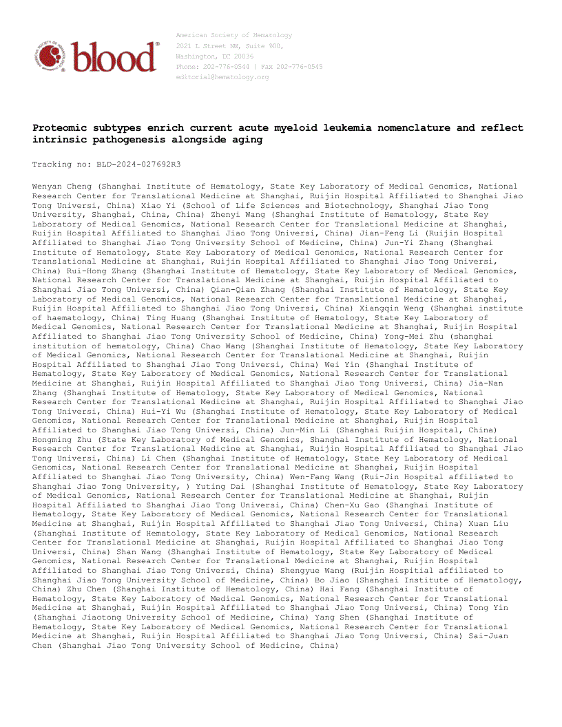 First page of Proteomic subtypes enrich current acute myeloid leukemia nomenclature and reflect intrinsic pathogenesis alongside aging