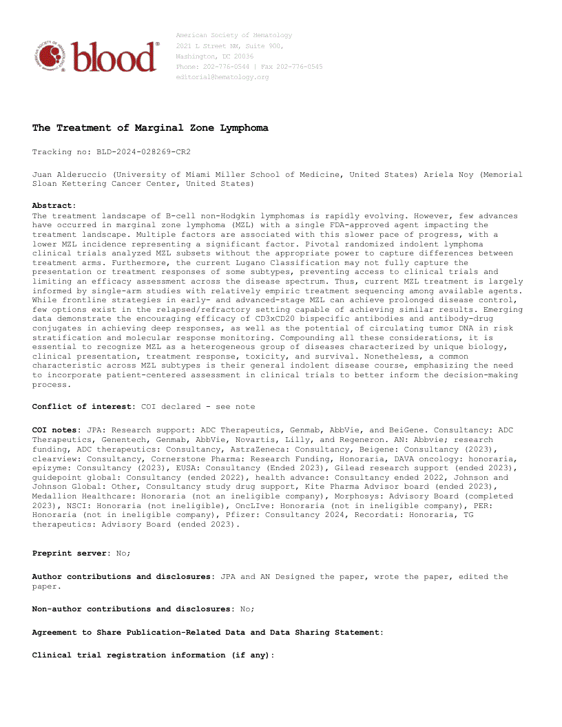 First page of The Treatment of Marginal Zone Lymphoma