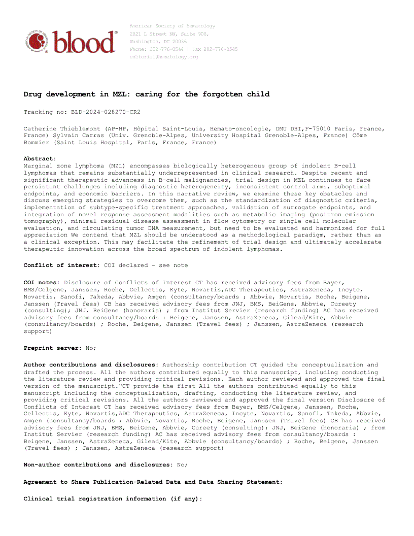 First page of Drug development in MZL: caring for the forgotten child