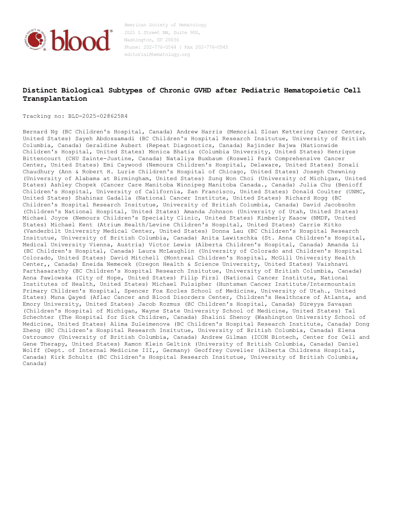 First page of Distinct Biological Subtypes of Chronic GVHD after Pediatric Hematopoietic Cell Transplantation