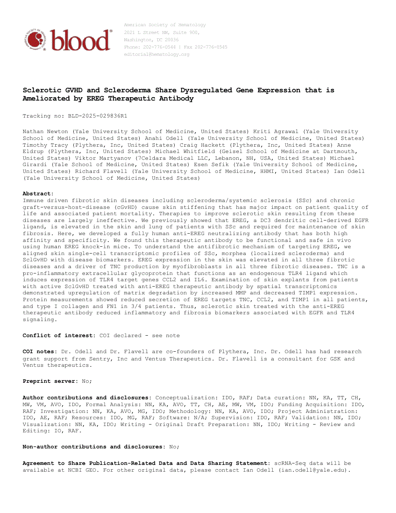 First page of Sclerotic GVHD and Scleroderma Share Dysregulated Gene Expression that is Ameliorated by EREG Therapeutic Antibody