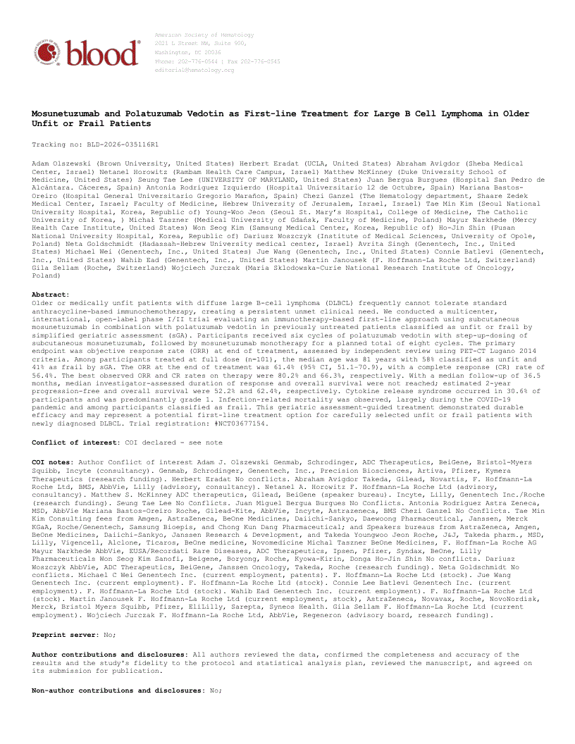 Cell Line Naming Mosunetuzumab and Polatuzumab Vedotin as First-line Treatment for Large ...