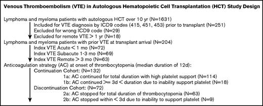 Figure 1. VTE in autologous HCT study design. The study design, patient selection, and cohort allocation are shown here.