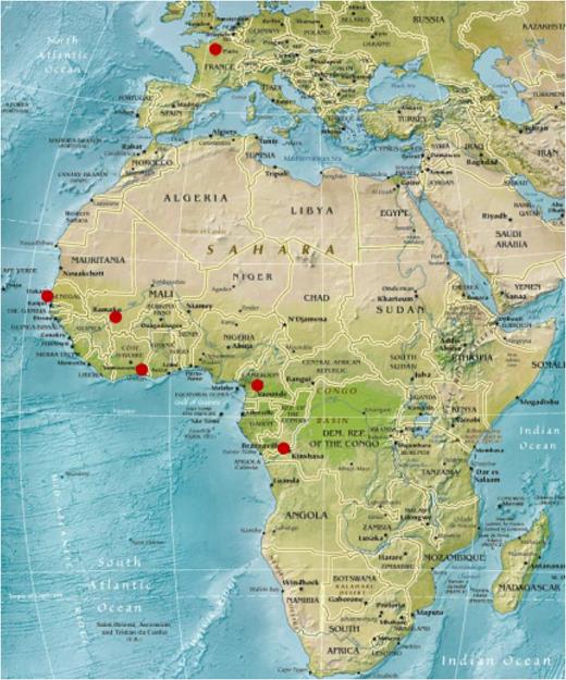 Figure 1. Geographical locations of the CADRE study’s partners.