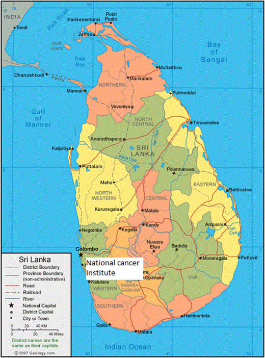 Map of Sri Lanka showing location of the NCI.