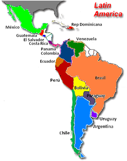 Map showing countries in Latin America.