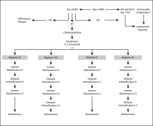 Figure 1. Study schema. *t(4;11)(q21;q23)(q34;q11), t(9;22), balanced t(1;19)(q23;p13), hypodiploidy with <45 chromosomes.