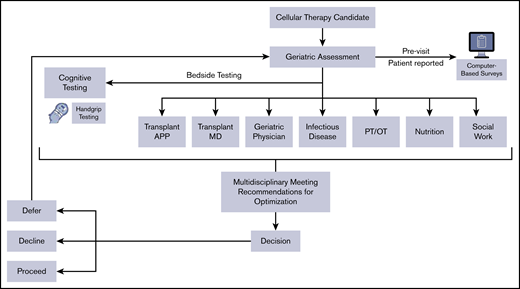 Multidisciplinary clinic evaluation, workflow, and team. APP, advanced practice practitioner; MD, physician; PT/OT, physical and/or occupational therapist.