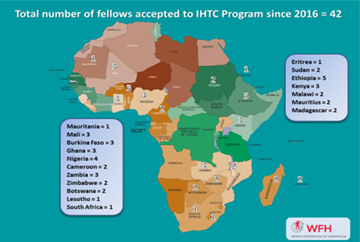 Number of accepted IHTC fellows since 2016, by country.