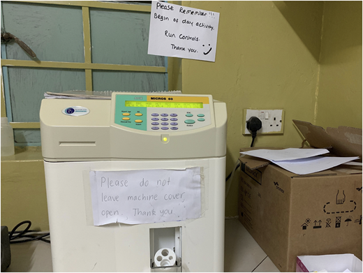 The importance of preventative maintenance and QC on the quality of laboratory results has been a point of focus at SFH. This photo shows our HORIBA ABX Micros 60 automated hematology analyzer used for in-vitro diagnostics testing of whole blood specimens.