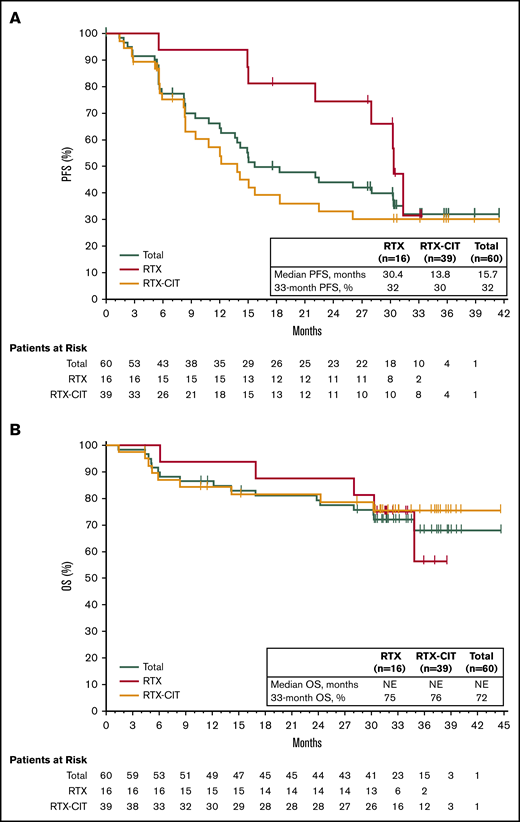 PFS and OS with single-agent ibrutinib treatment. (A) PFS in the total efficacy population and by prior line of therapy. (B) OS in the total efficacy population and by prior line of therapy.