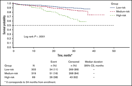 OS in patients who survived ≥2 years after enrollment, stratified by risk group.