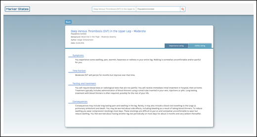 Example HOD. The purpose of these marker states, or HODs, is to establish common definitions of patient-important outcomes to better inform the guideline panel’s decision-making by including definitions of the consequences for people in terms of symptoms, time horizon, testing and treatment, and consequences (eg, moderate symptomatic proximal DVT) (https://ms.gradepro.org/marker-states/ce16bfaf-cd4d-4138-9c06-1784e3a5413f).
