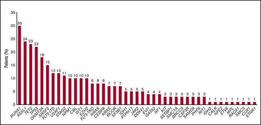 Frequencies of mutated genes (n = 74).