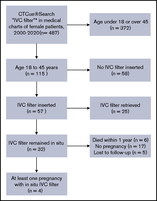 Flowchart selection of cohort. *Key words search: “vena cava filter,” “VCF,” and Dutch synonyms.