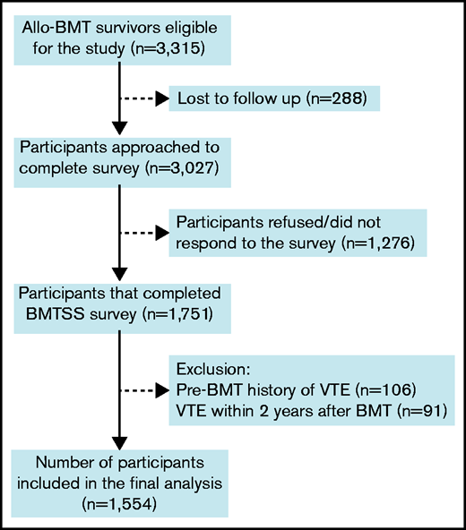 Consort diagram for participants included in the study. Allo-BMT, allogeneic BMT.