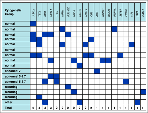 Somatic mutations in patients with RT-related t-MN.