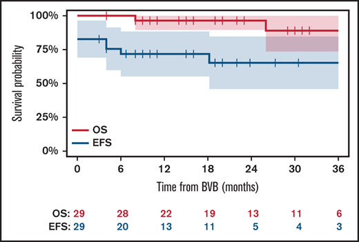Post-BVB event-free and overall survival. EFS, event-free survival; OS, overall survival.