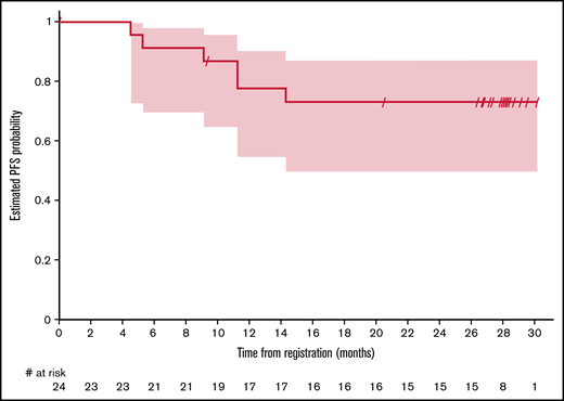 Kaplan-Meier plot for PFS based on CT assessment.
