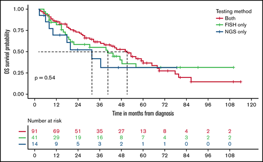 Kaplan-Meier plots for rwOS stratified by testing methods.