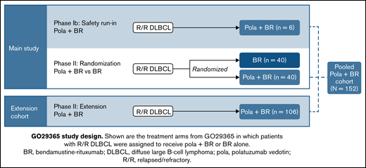 GO29365 study design. Shown are the treatment arms from GO29365 in which patients with R/R DLBCL were assigned to receive pola + BR or BR alone.