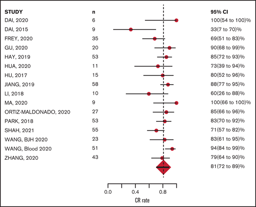 CR at ∼4 weeks after CAR-T infusion: 81% (range, 72% to 89%).