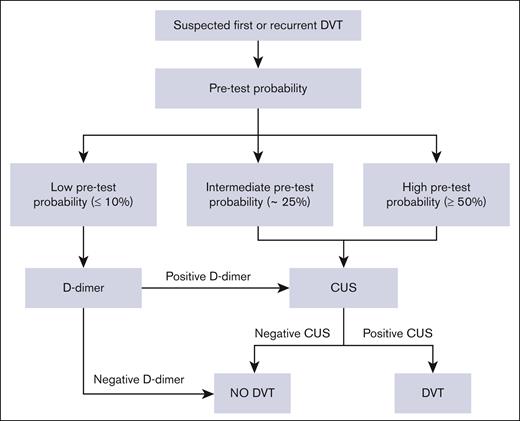 Diagnosis of first or recurrent DVT.
