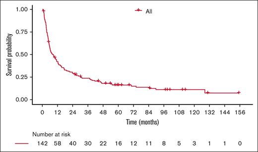 OS in stage IIIb AL amyloidosis. Kaplan-Meier survival curve for all patients.