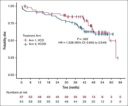 OS by treatment arm.