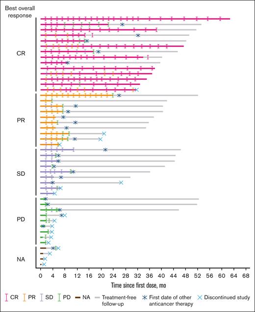 Responses over time. NA, not available; SD, stable disease.
