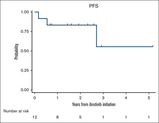 PFS of patients with MZL receiving ibrutinib in first-line setting.