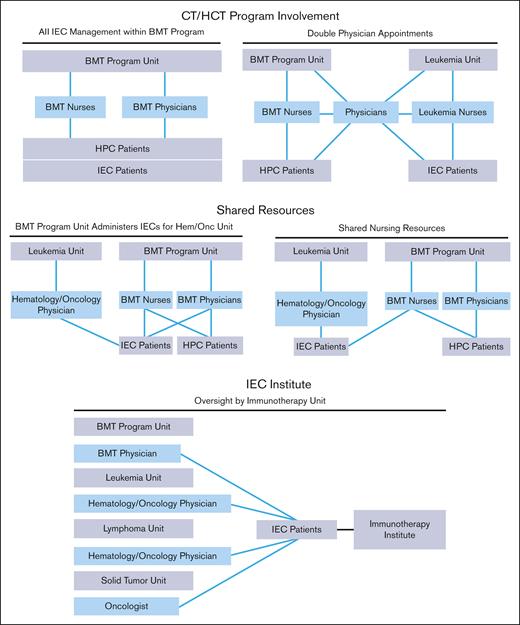 IEC program structures. BMT, bone marrow transplant; HPC, hematopoeic progenitor cell.