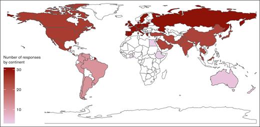 Survey responses by continent and country. N = 100.