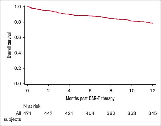 OS state probabilities within 1 year of CAR T-cell therapy.