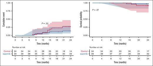 Disease relapse and survival. Incidence of relapse (A) and OS (B). The cumulative incidence of relapse and OS were determined using Kaplan-Meier analysis, and statistical significance was determined using the log-rank (Mantel-Cox) test.