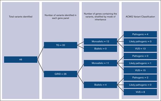 Distribution of variants identified by gene and ACMG classification. ACMG, American College of Medical Genetics.