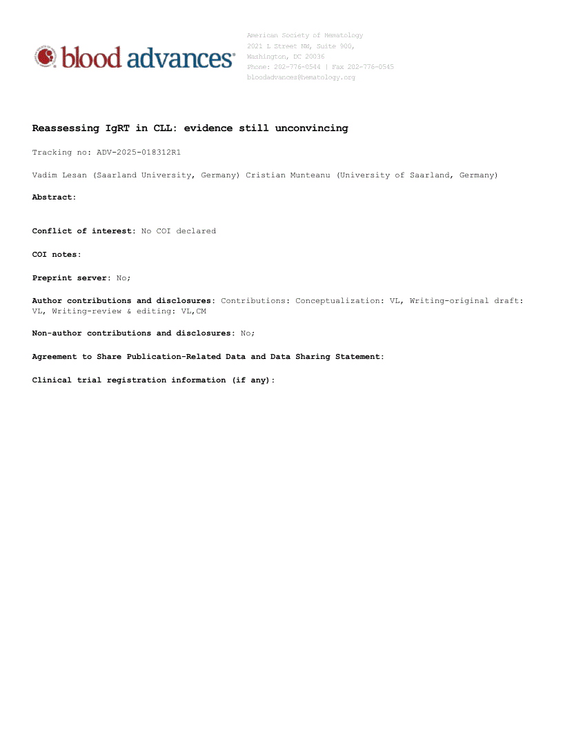 First page of Reassessing IgRT in CLL: evidence still unconvincing