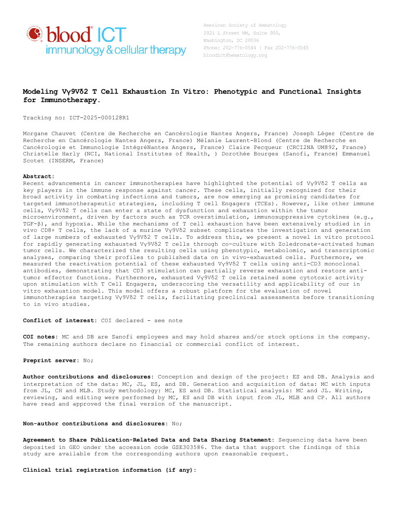 First page of Modeling Vγ9Vδ2 T Cell Exhaustion <italic>In Vitro</italic>: Phenotypic and Functional Insights for Immunotherapy