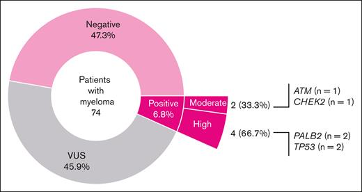 Distribution of the 6 PGVs by penetrance status. Patients with high or moderate PGV penetrance are highlighted.